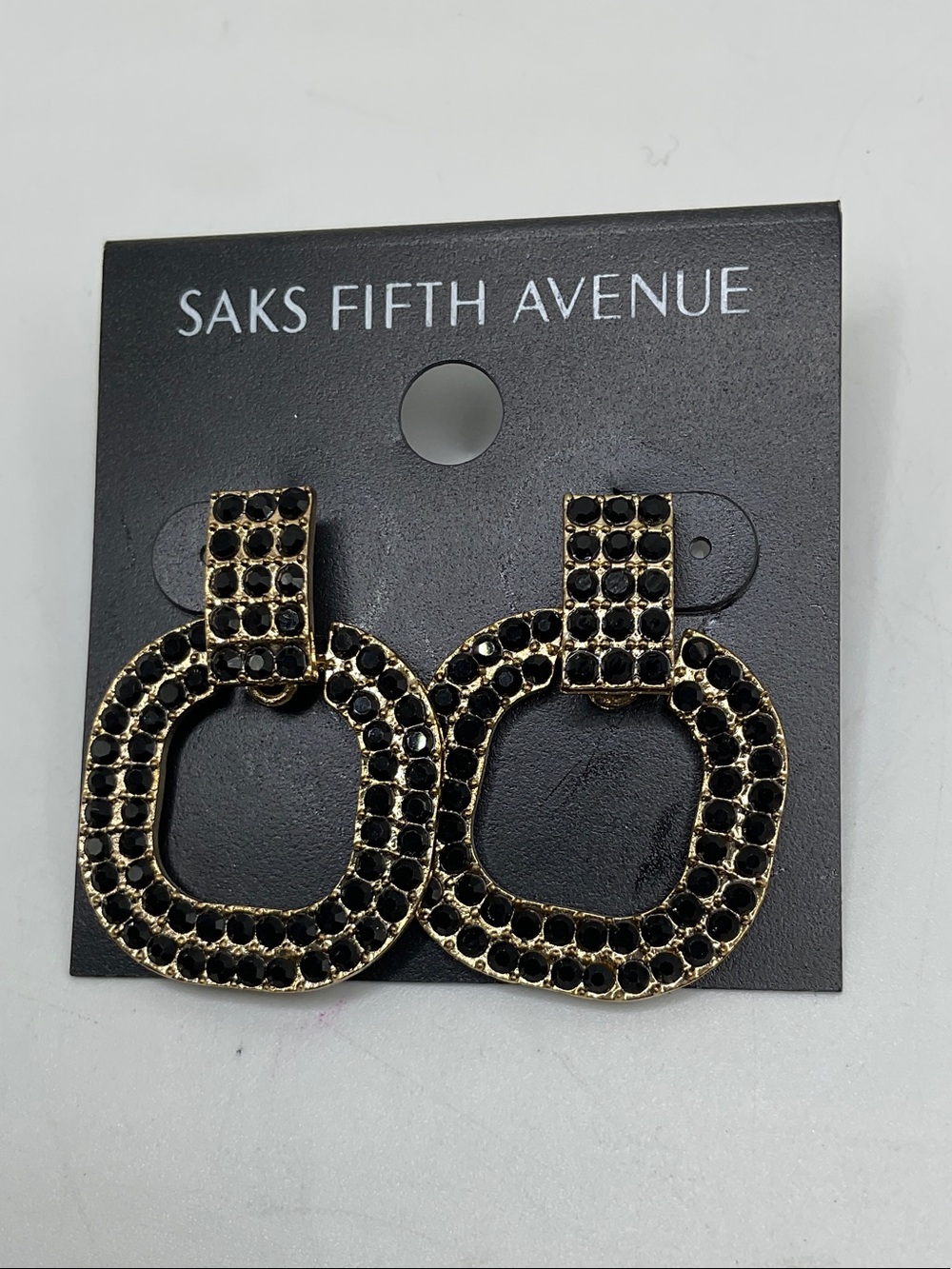 Saks Fifth Avenue Black and Gold Pavé Square Hoop Earrings